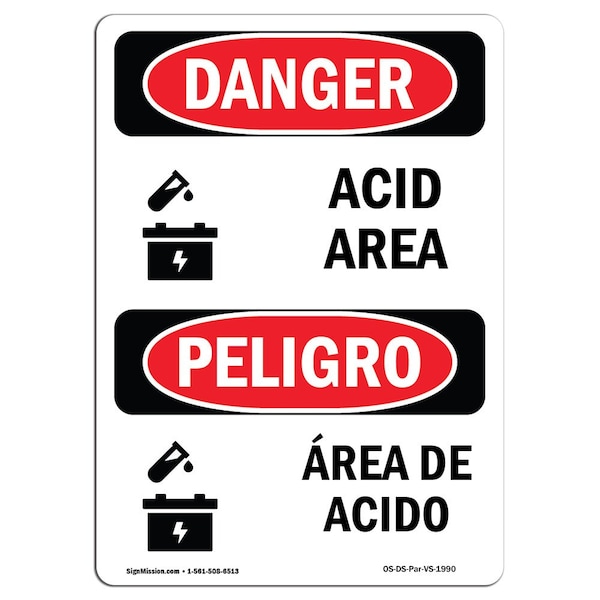 Safety Sign, OSHA Danger, 24" Height, Rigid Plastic, Bilingual Spanish, 1824-VS-1990